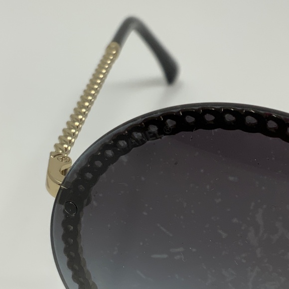 Chanel 4245 Oversize Round Black Lenses Silver Metal Chain Link Sunglasses Italy - Picture 6 of 8